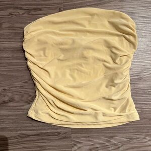 Yellow Strapless Ruched tube Top